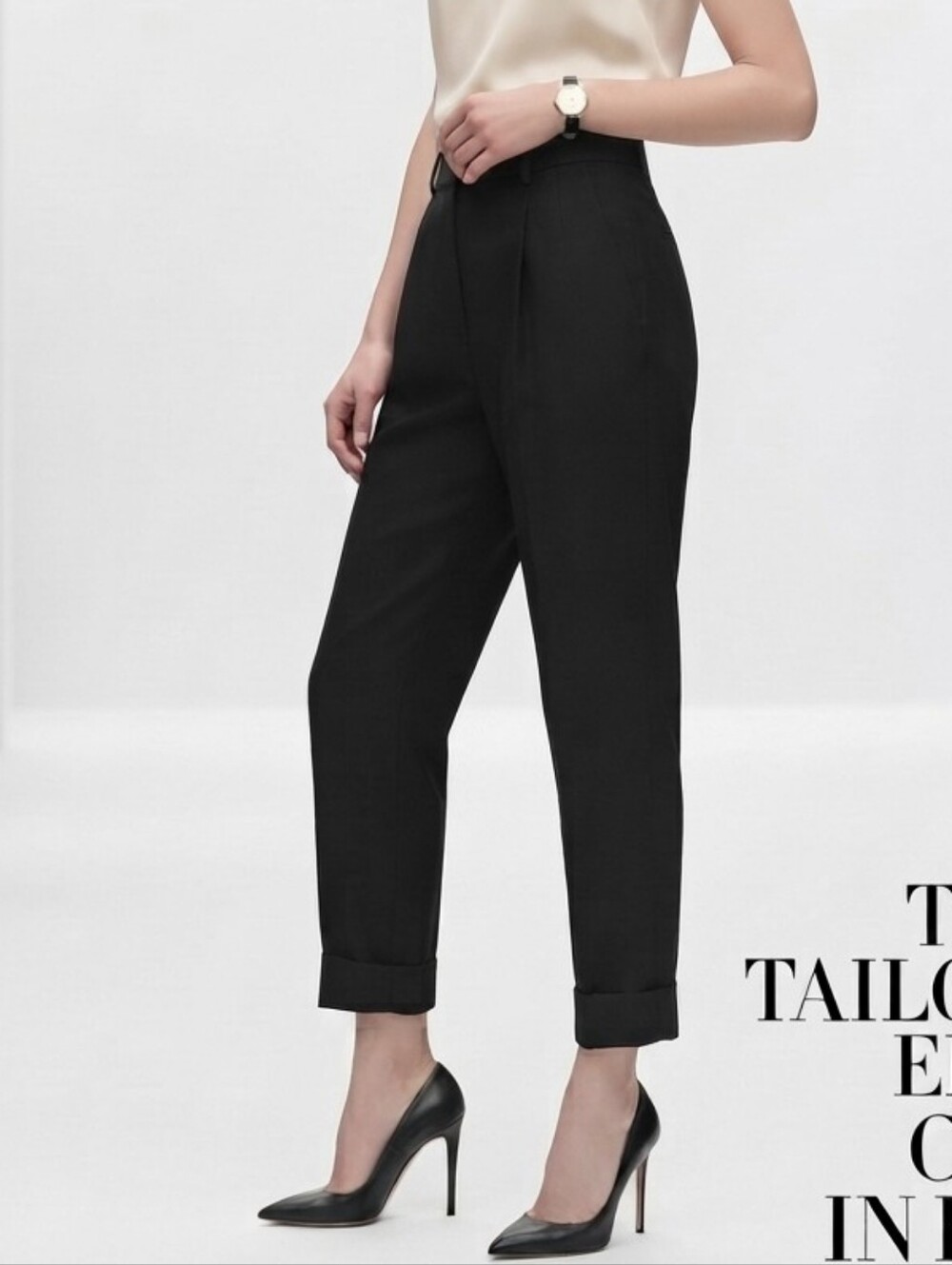 COS Black High Rise Pleated Cuffed Trousers Size 2 Minimalist Workwear
